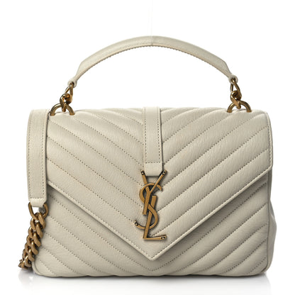 Saint Laurent Sheepskin Matelasse Chevron Monogram Medium College Bag Dove White 1 of 9