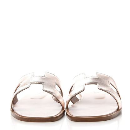 Hermes Metallic Calfskin Oran Sandals 38 Rose Dore 2 of 11