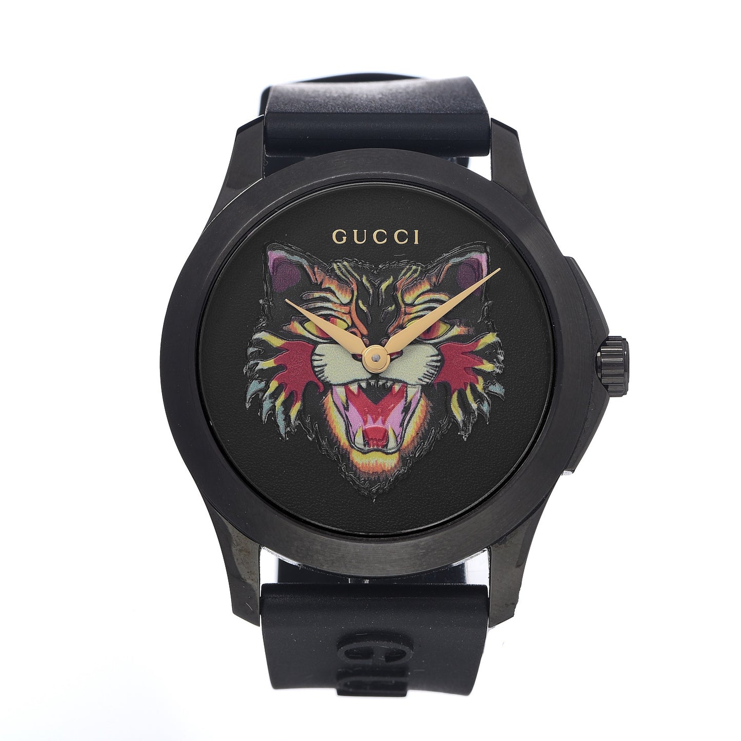 PVD Stainless Steel Rubber 38mm G-Timeless Angry Cat Quartz Watch Black