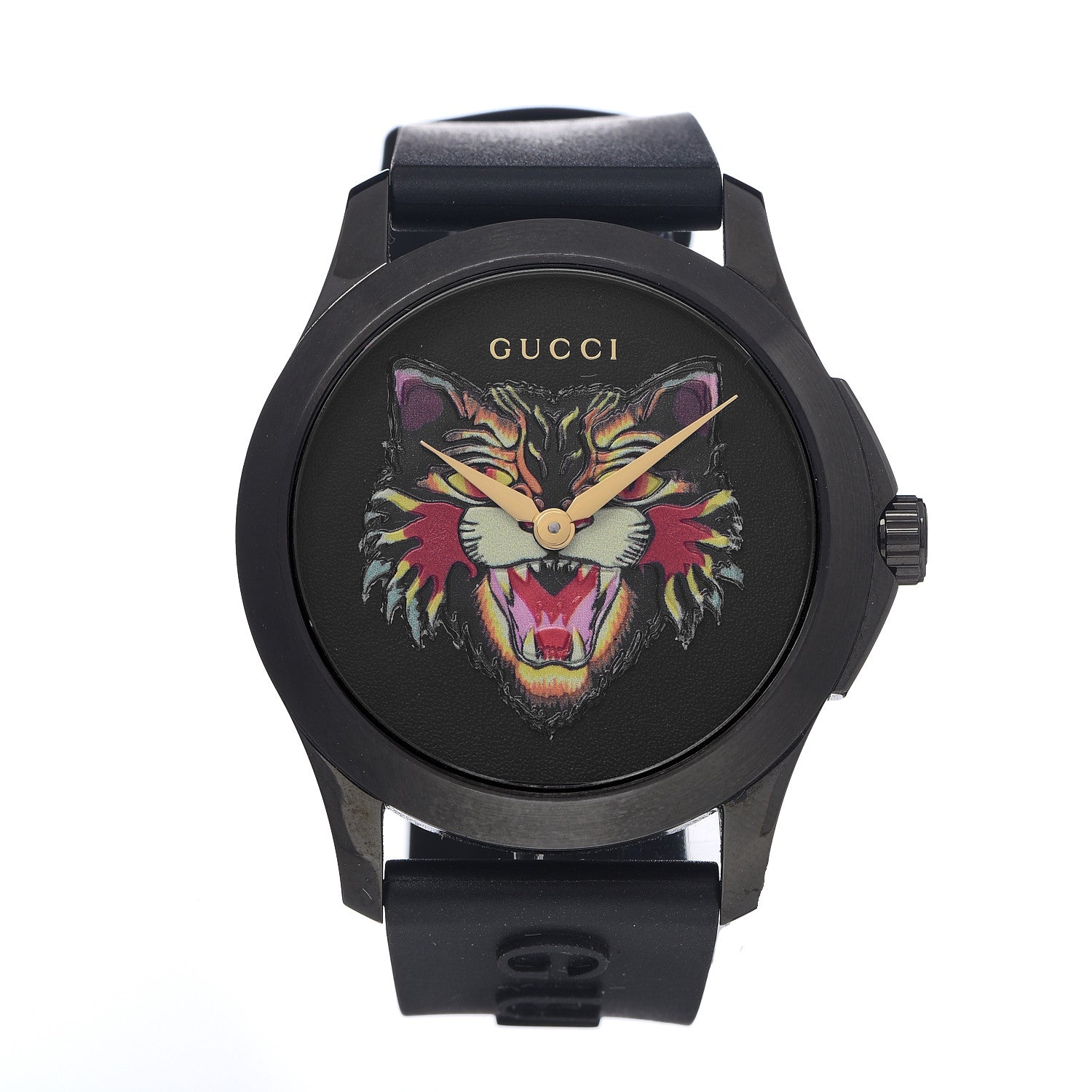 Gucci PVD Stainless Steel Rubber 38mm G-Timeless Angry Cat Quartz Watch Black 1 of 5