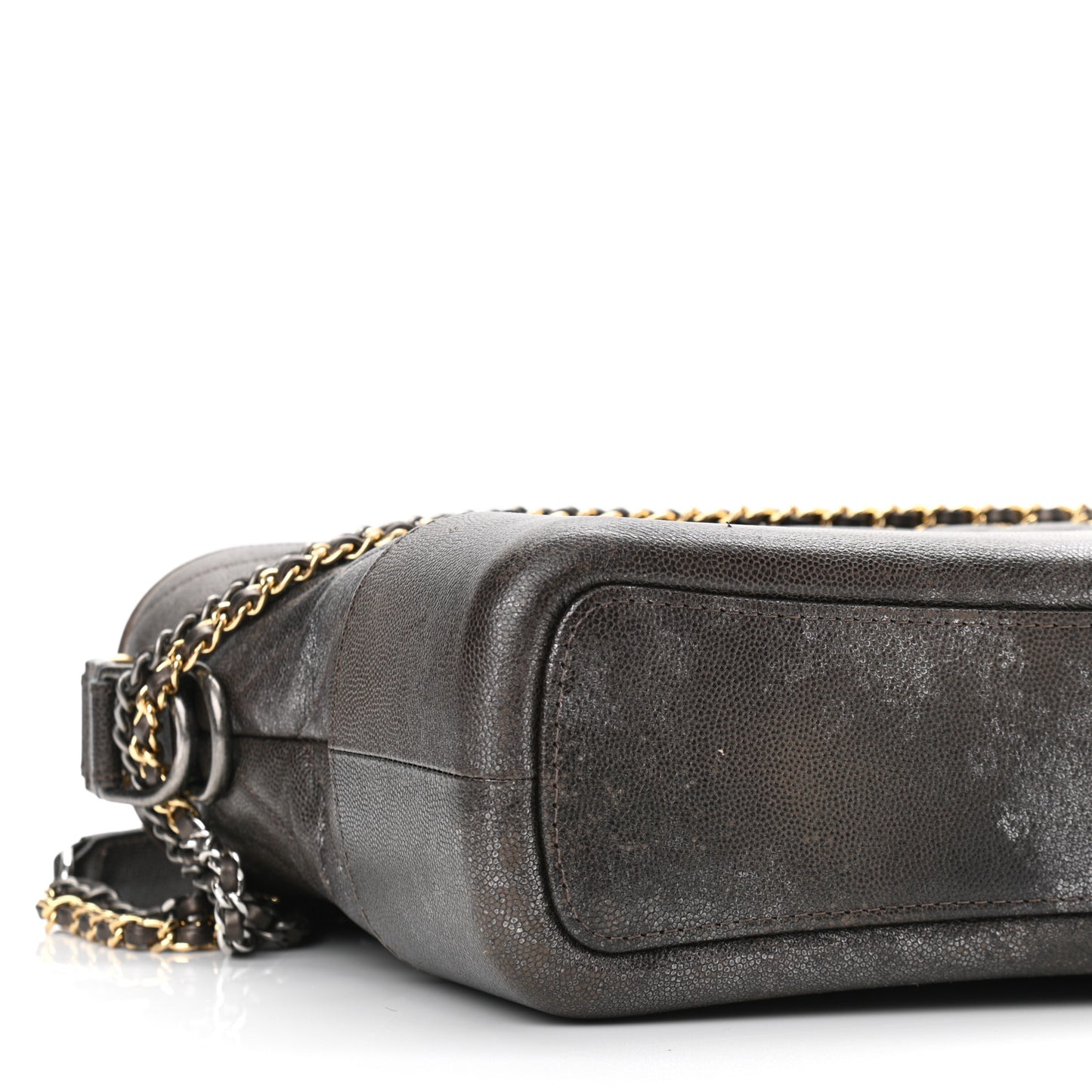 Metallic Caviar Chevron Quilted Medium Gabrielle Hobo Dark Silver Gold