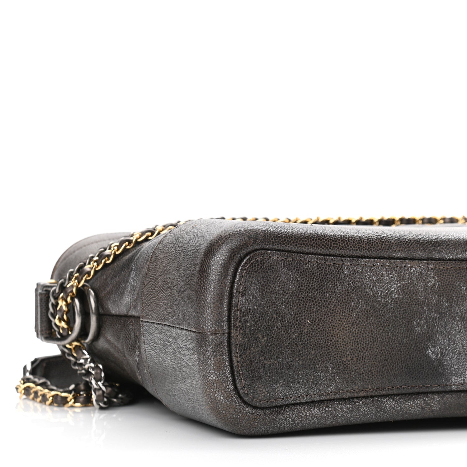 Chanel Metallic Caviar Chevron Quilted Medium Gabrielle Hobo Dark Silver Gold 9 of 10