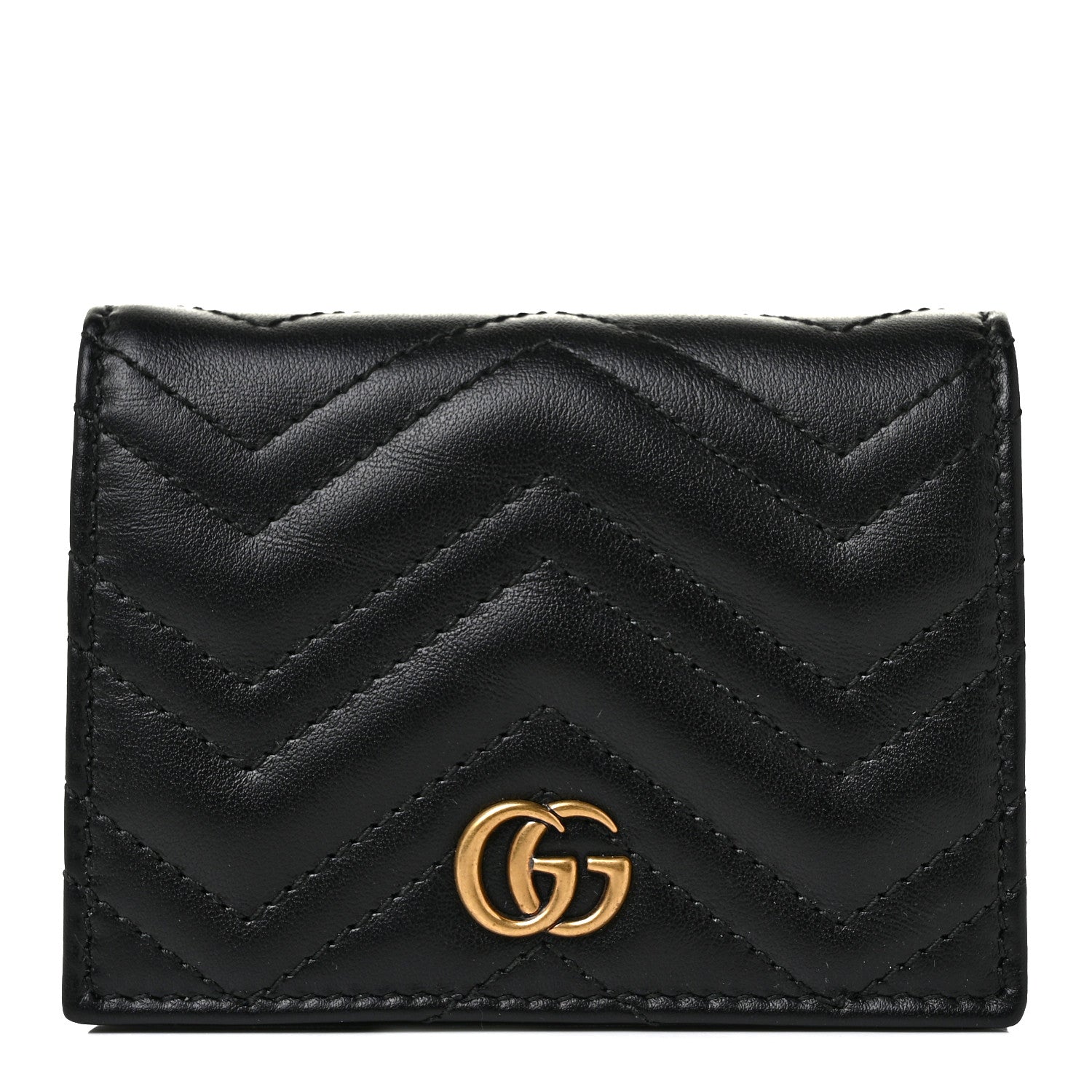 Gucci Calfskin Matelasse GG Marmont Card Case Wallet Black 1 of 9
