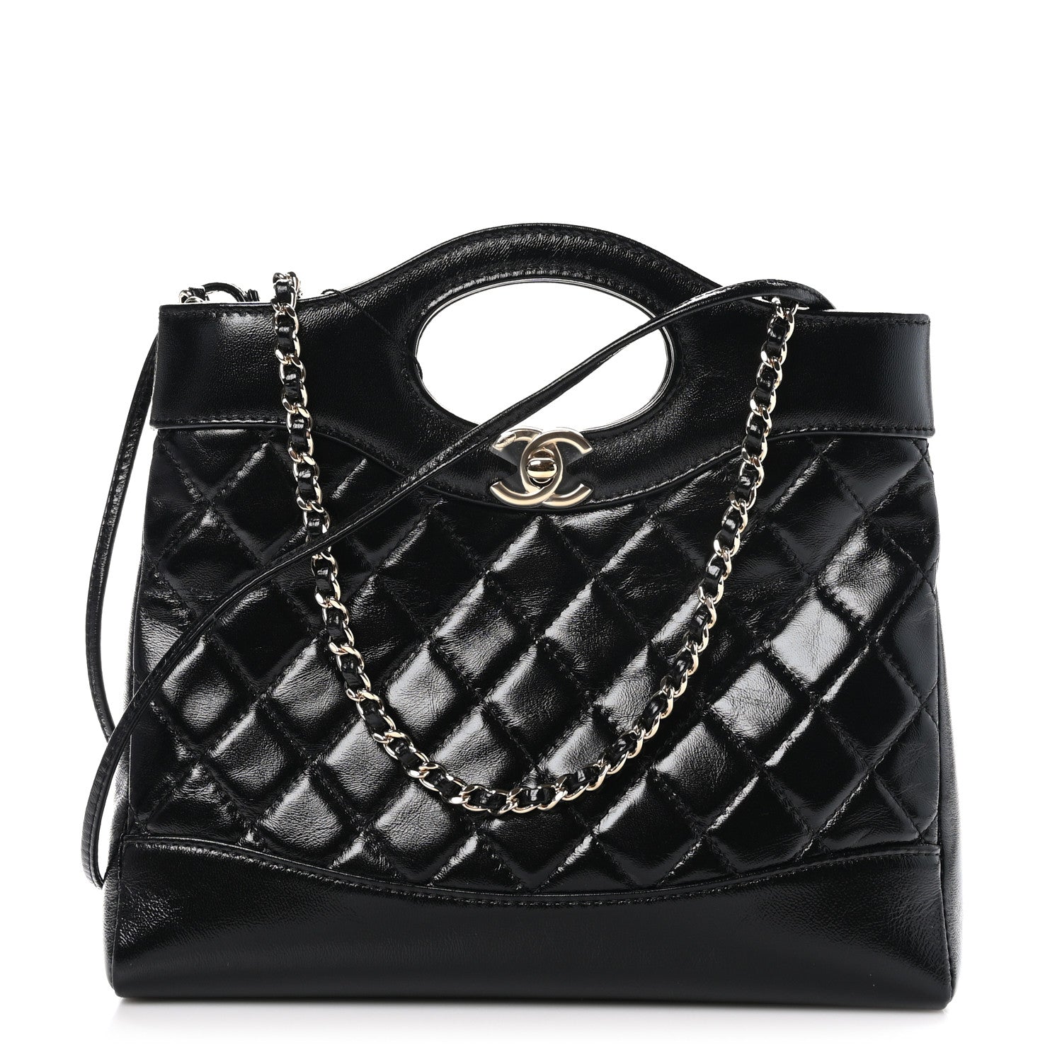 Chanel Shiny Crumpled Calfskin Quilted Mini 31 Shopping Bag Black 1 of 11