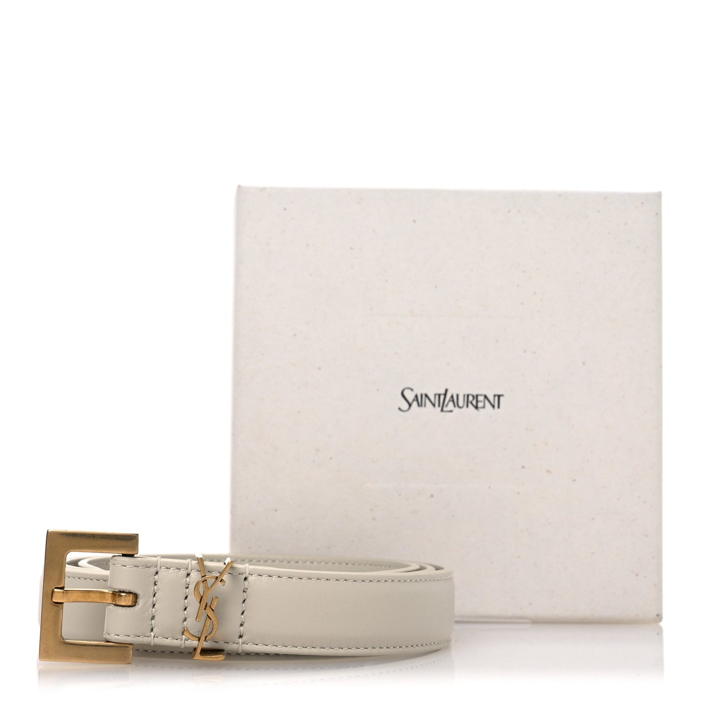 Smooth Calfskin Monogram Square Buckle Belt 80 32 Blanc Vintage