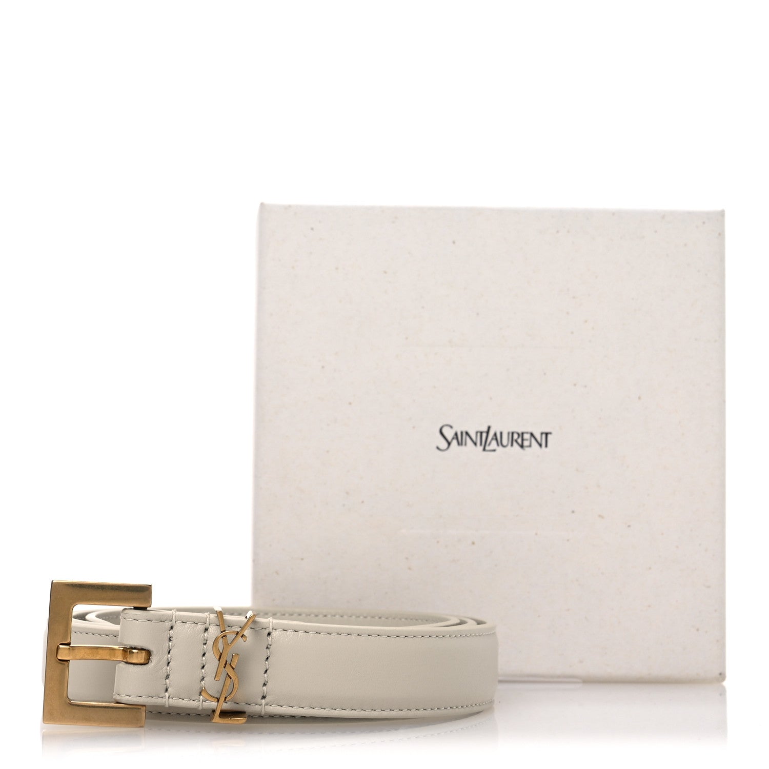 Saint Laurent Smooth Calfskin Monogram Square Buckle Belt 80 32 Blanc Vintage 6 of 6