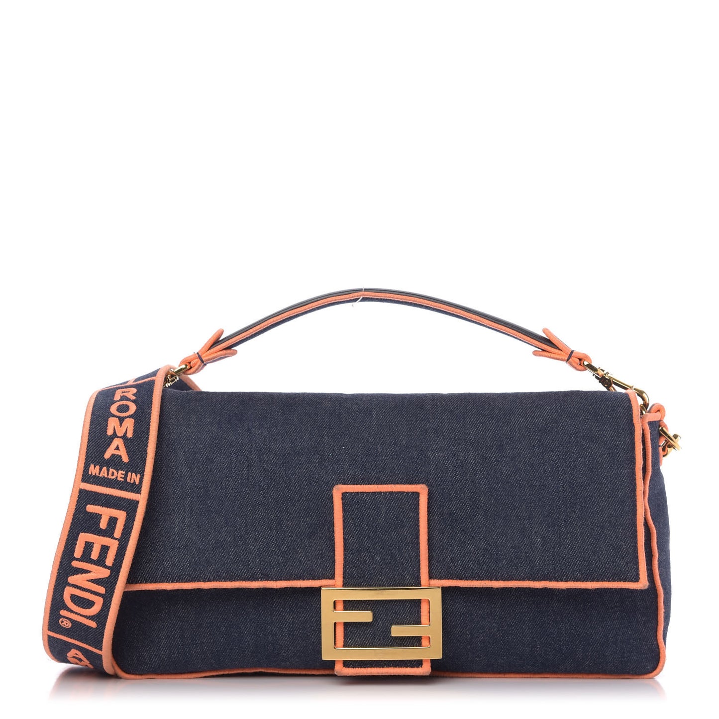 Denim Large Baguette Blue Arancio Fluo