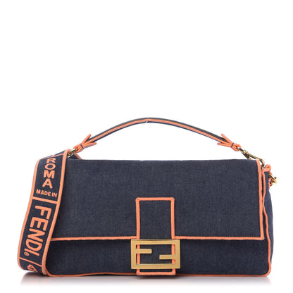 Fendi Denim Large Baguette Blue Arancio Fluo 1 of 15