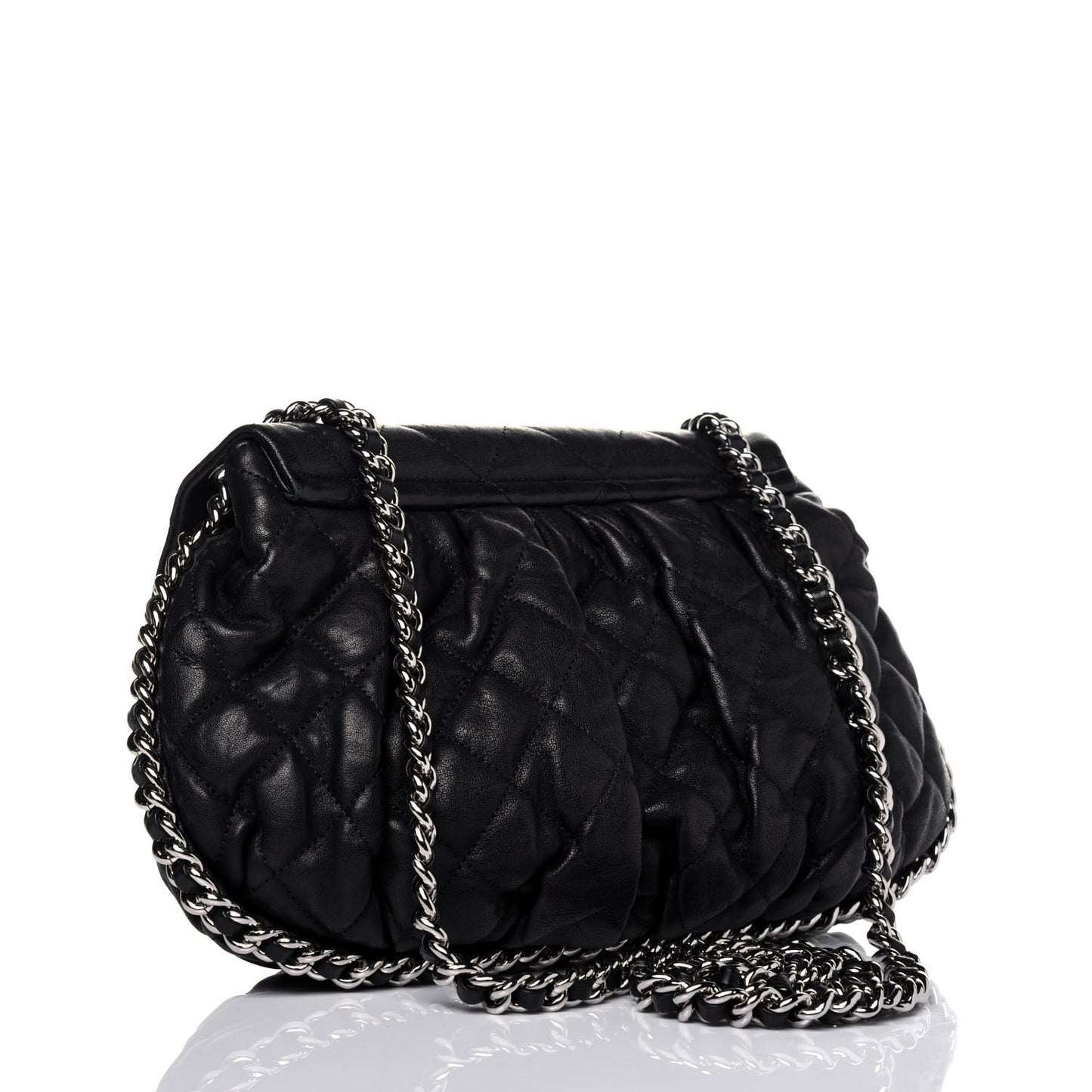 Washed Lambskin Quilted Mini Chain Around Flap Black