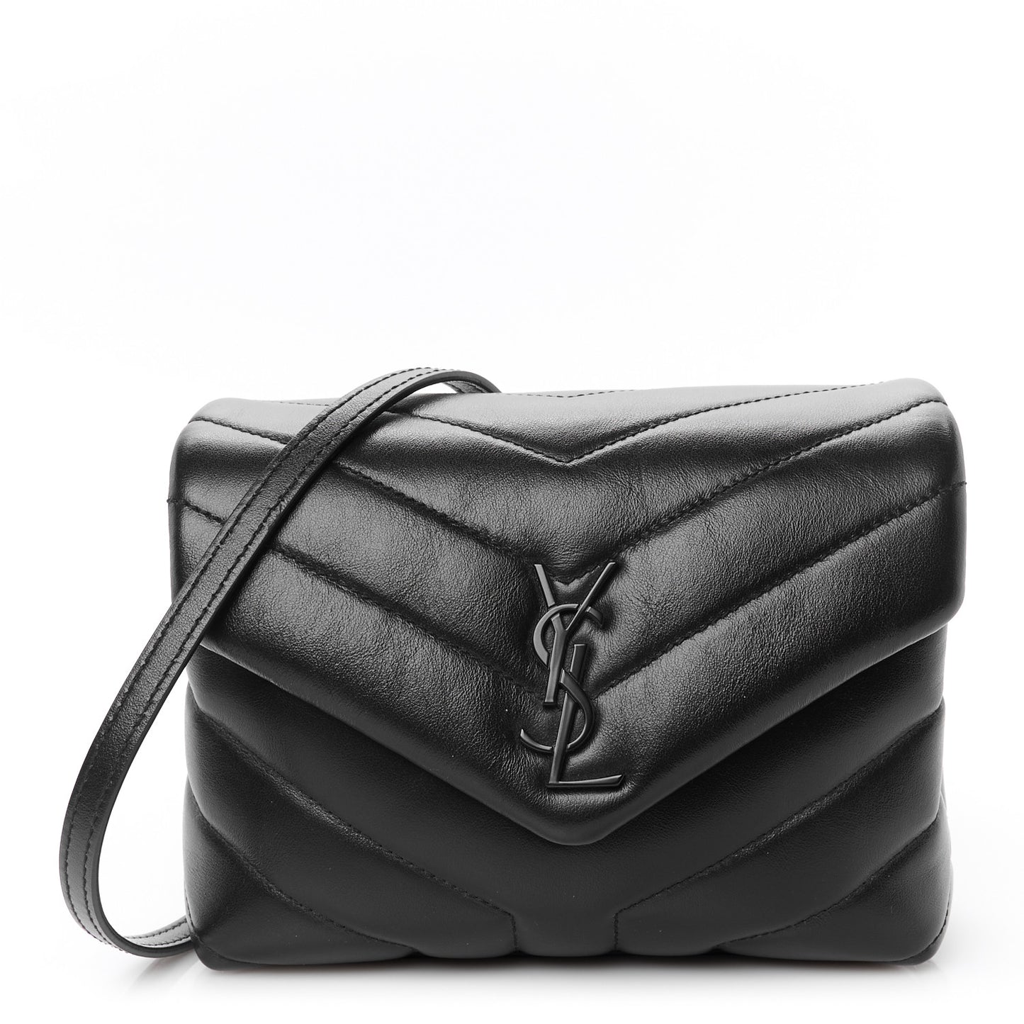 Calfskin Y Quilted Monogram Monochrome Toy Loulou Crossbody Bag Black