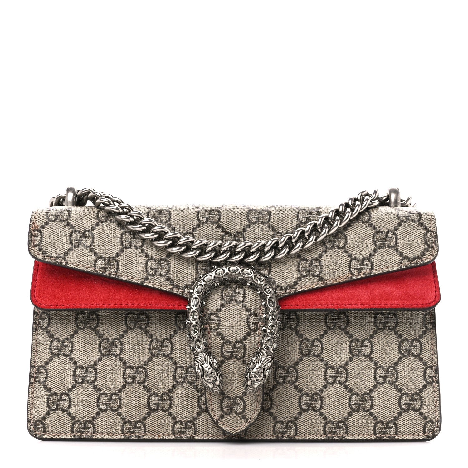 Gucci GG Supreme Monogram Suede Crystal Small Dionysus Shoulder Bag Beige Ebony Vulcanic Red 1 of 10
