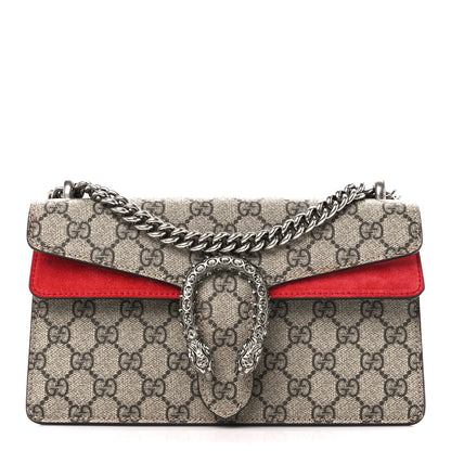 Gucci GG Supreme Monogram Suede Crystal Small Dionysus Shoulder Bag Beige Ebony Vulcanic Red 1 of 10