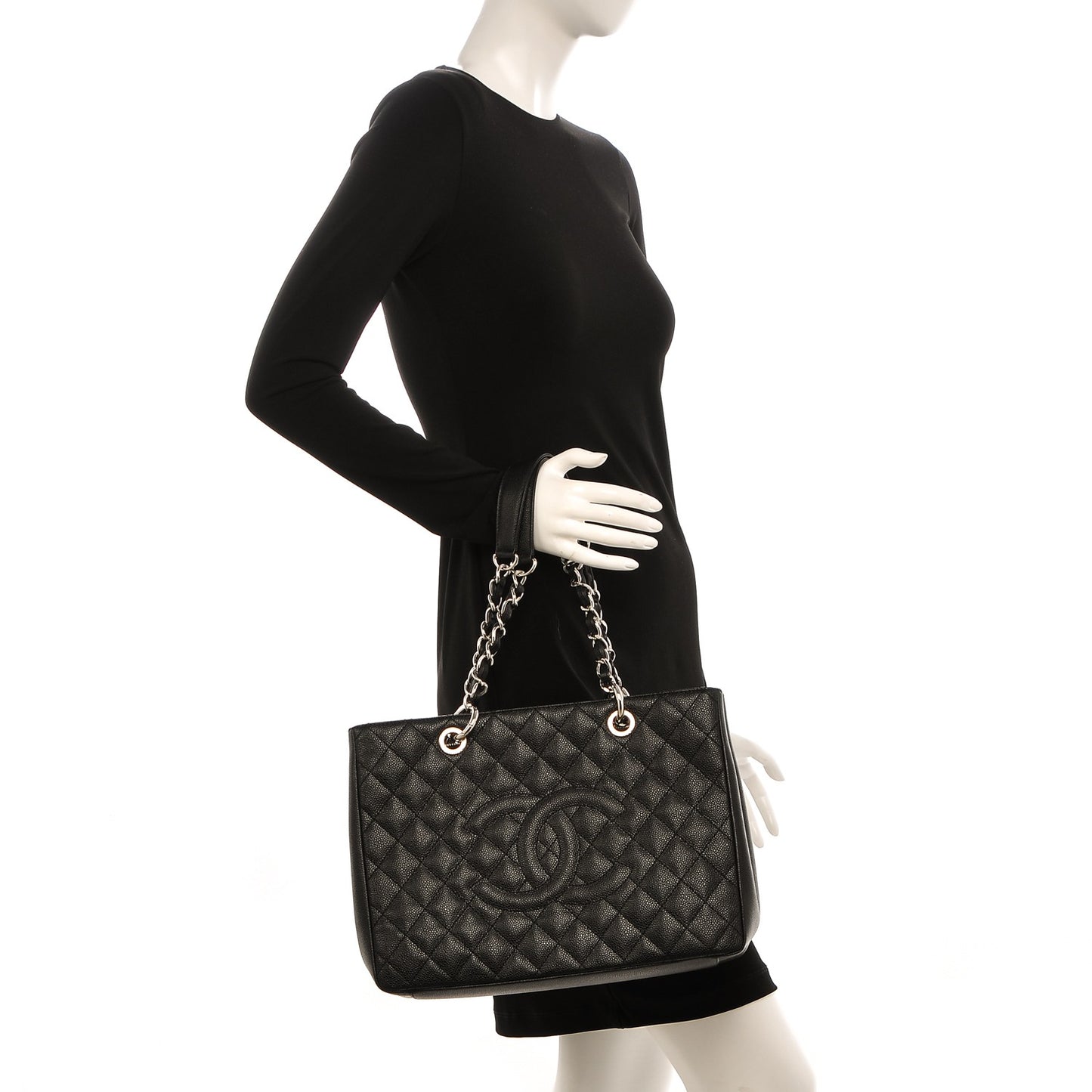 Caviar Quilted Grand Shopping Tote GST Black