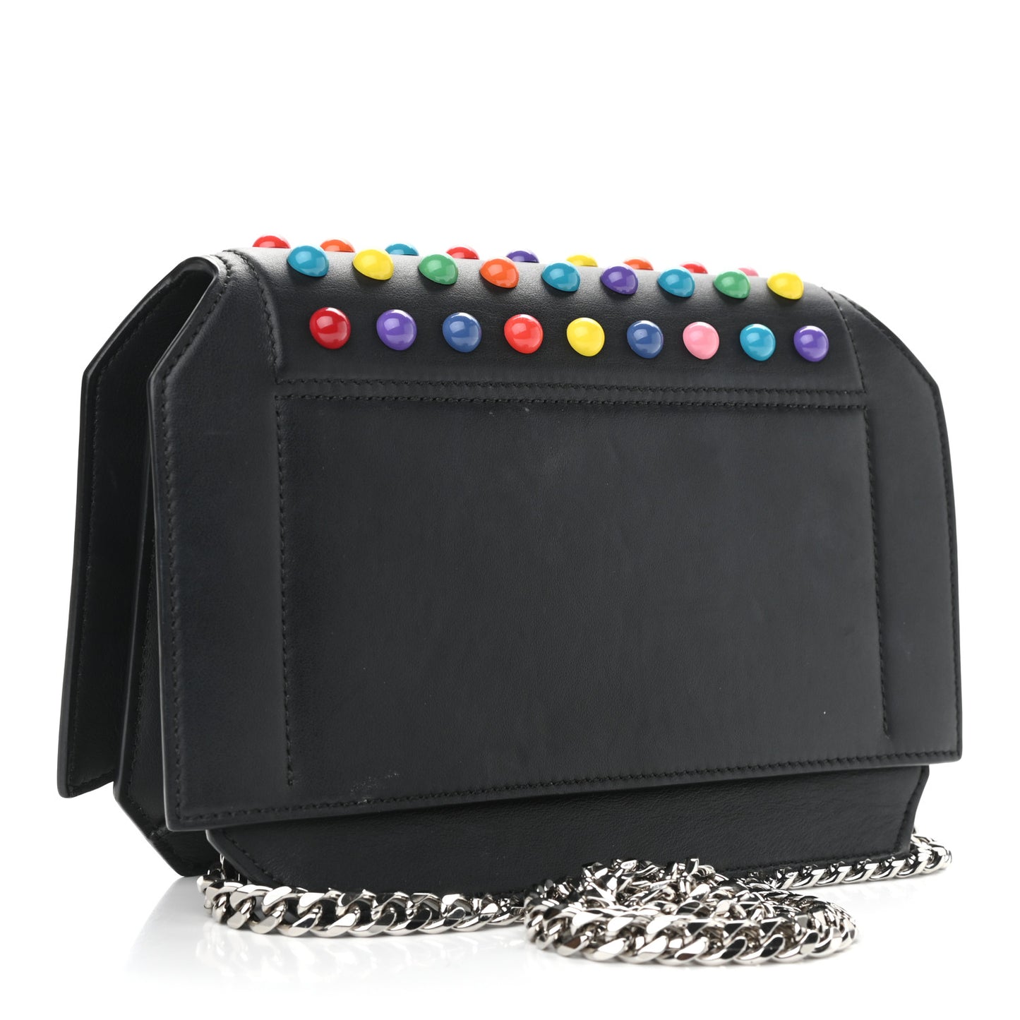 Calfskin Studded Bow Cut Chain Bag Black