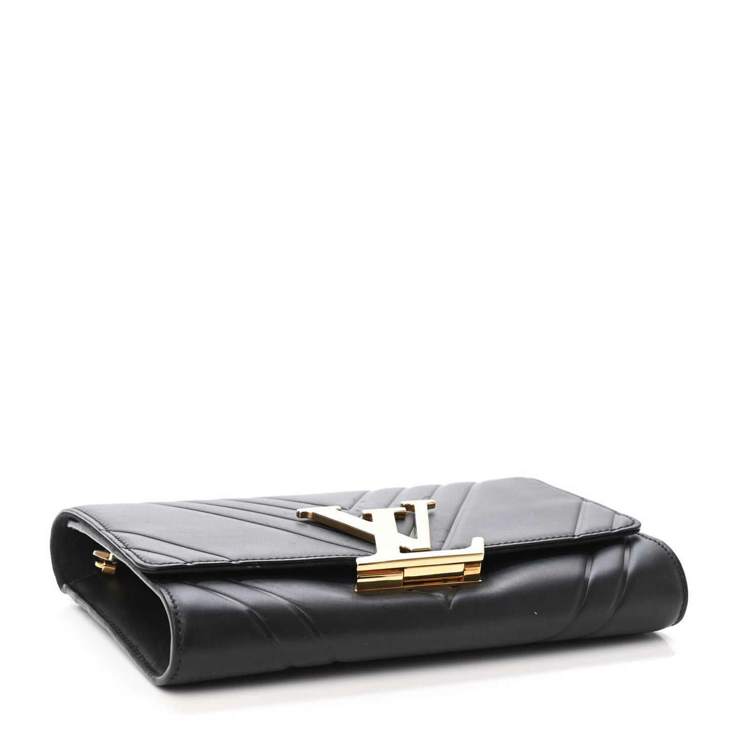 Calfskin Airy V Embossed Pochette Chain Louise GM Black