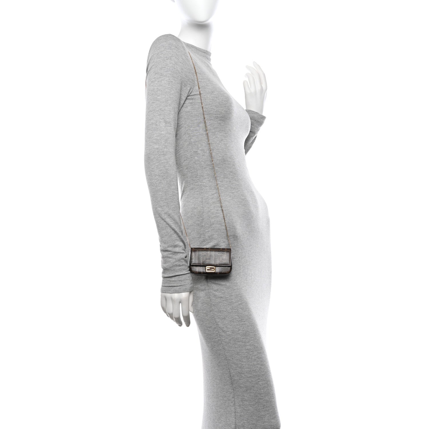 Fendi Glazed Fabric FF 1974 Nano Baguette Charm Mogano Panna 2 of 11