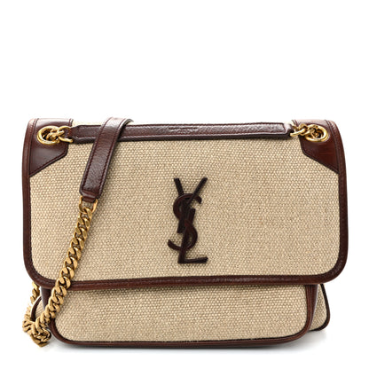 Saint Laurent Cotton Canvas Vintage Calfskin Monogram Medium Niki Chain Satchel Natural Chocolate 1 of 11
