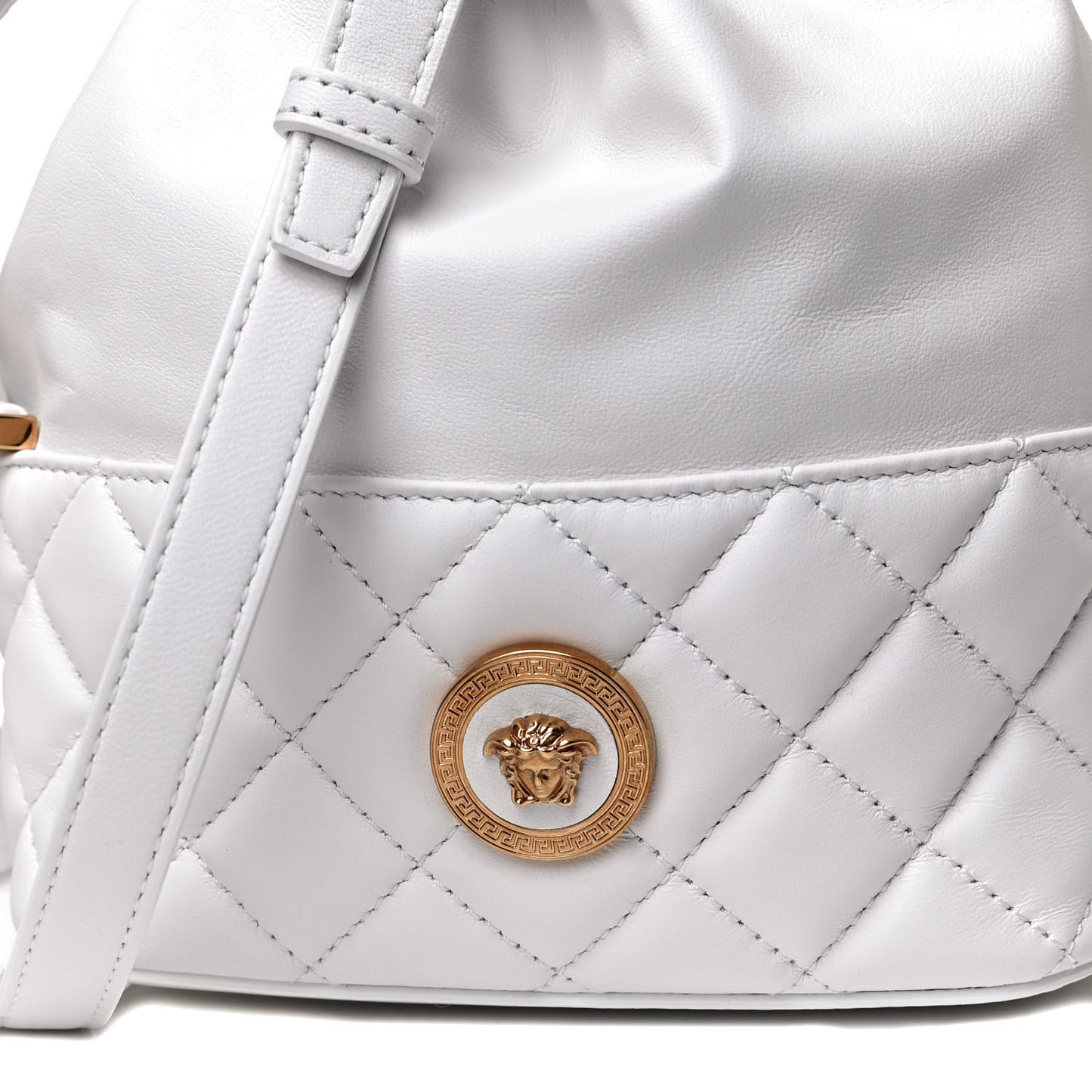 Nappa Quilted Medusa Bucket Bag White