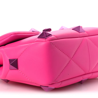 Valentino Garavani Nappa Lacquer Monochrome Medium Roman Stud Shoulder Bag Pink PP 8 of 10