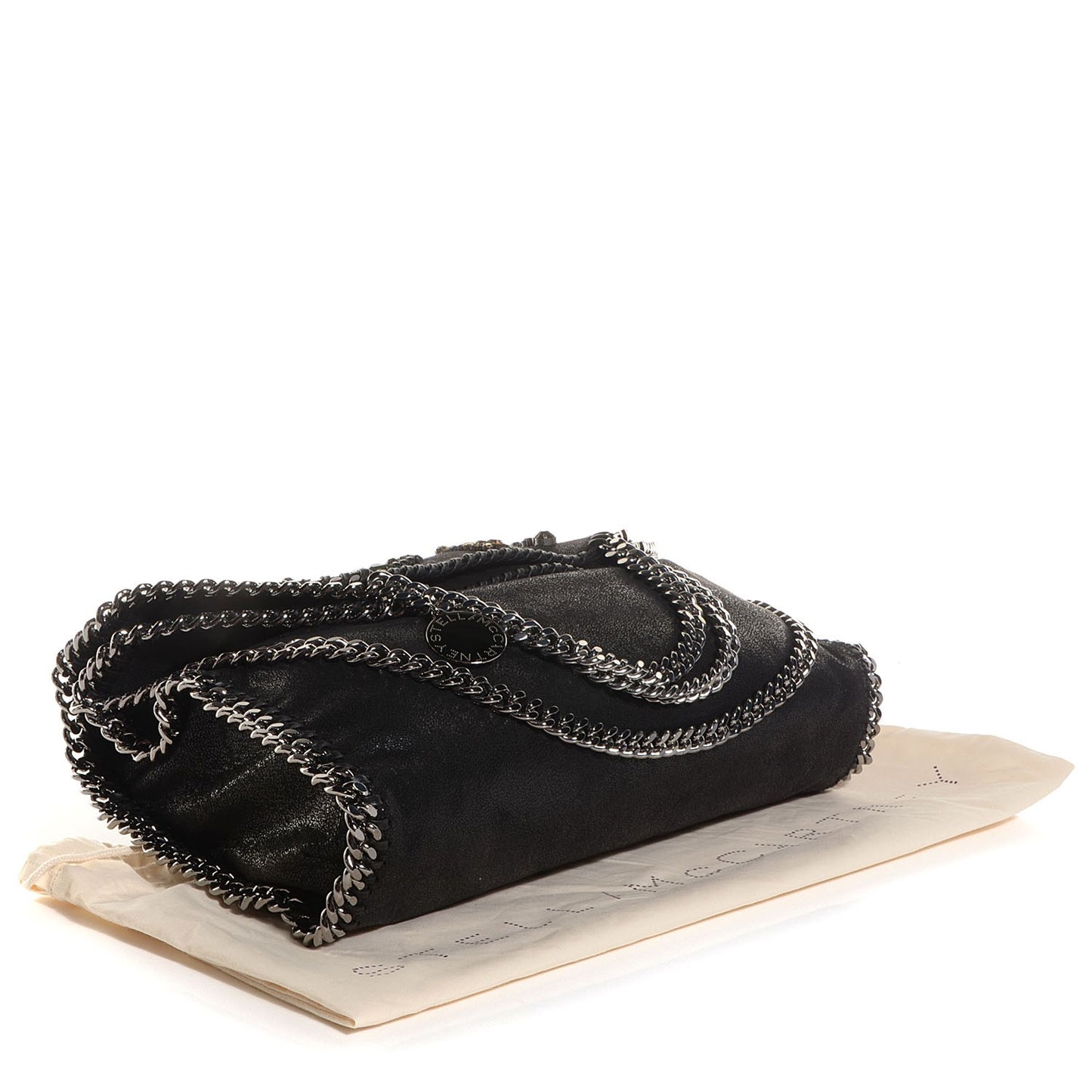 Embellished Shaggy Deer Small Falabella Fold Over Tote Black