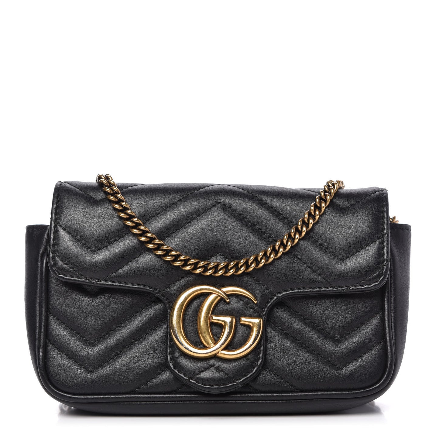 Calfskin Matelasse Super Mini GG Marmont Shoulder Bag Black