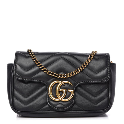 Gucci Calfskin Matelasse Super Mini GG Marmont Shoulder Bag Black 1 of 10
