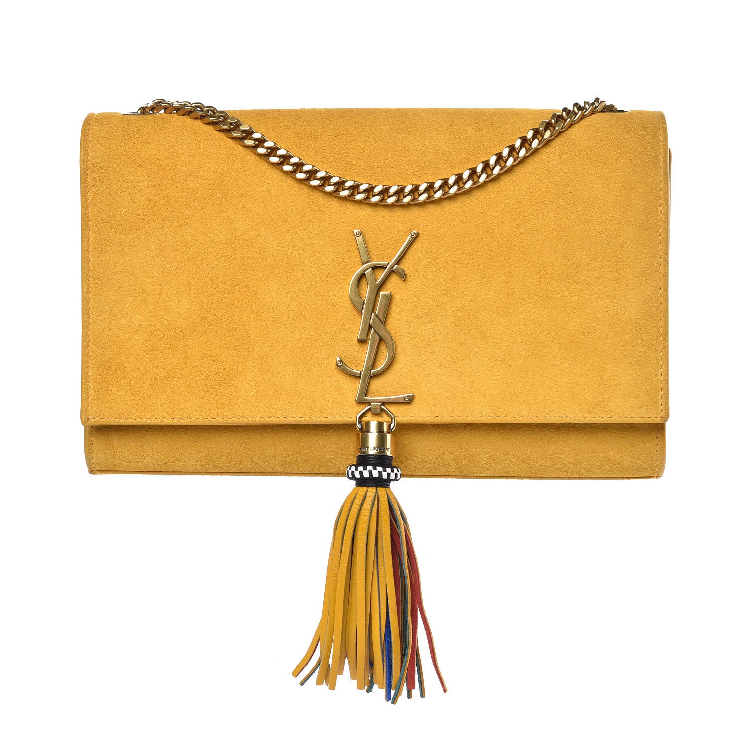 Saint Laurent Suede Medium Classic Monogram Kate Tassel Satchel Saffron Yellow 1 of 9