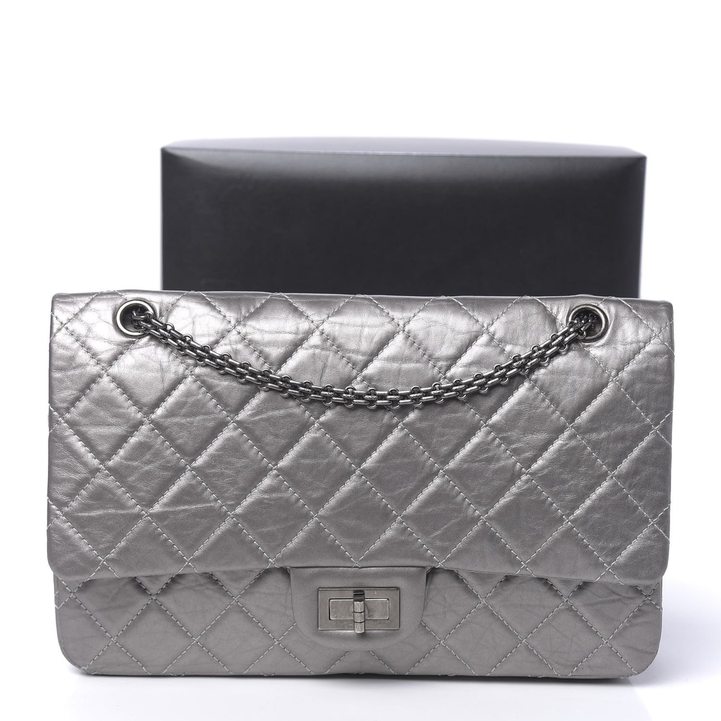 Metallic Aged Calfskin Quilted 2.55 Reissue 227 Flap Argent Fonce