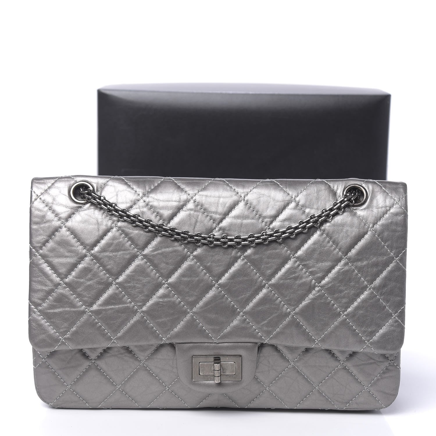 Chanel Metallic Aged Calfskin Quilted 2.55 Reissue 227 Flap Argent Fonce 11 of 11