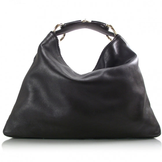 Leather Large Horsebit Chain Hobo