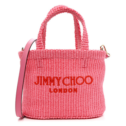 Jimmy Choo Raffia London Mini Logo Beach Tote Pink 1 of 10