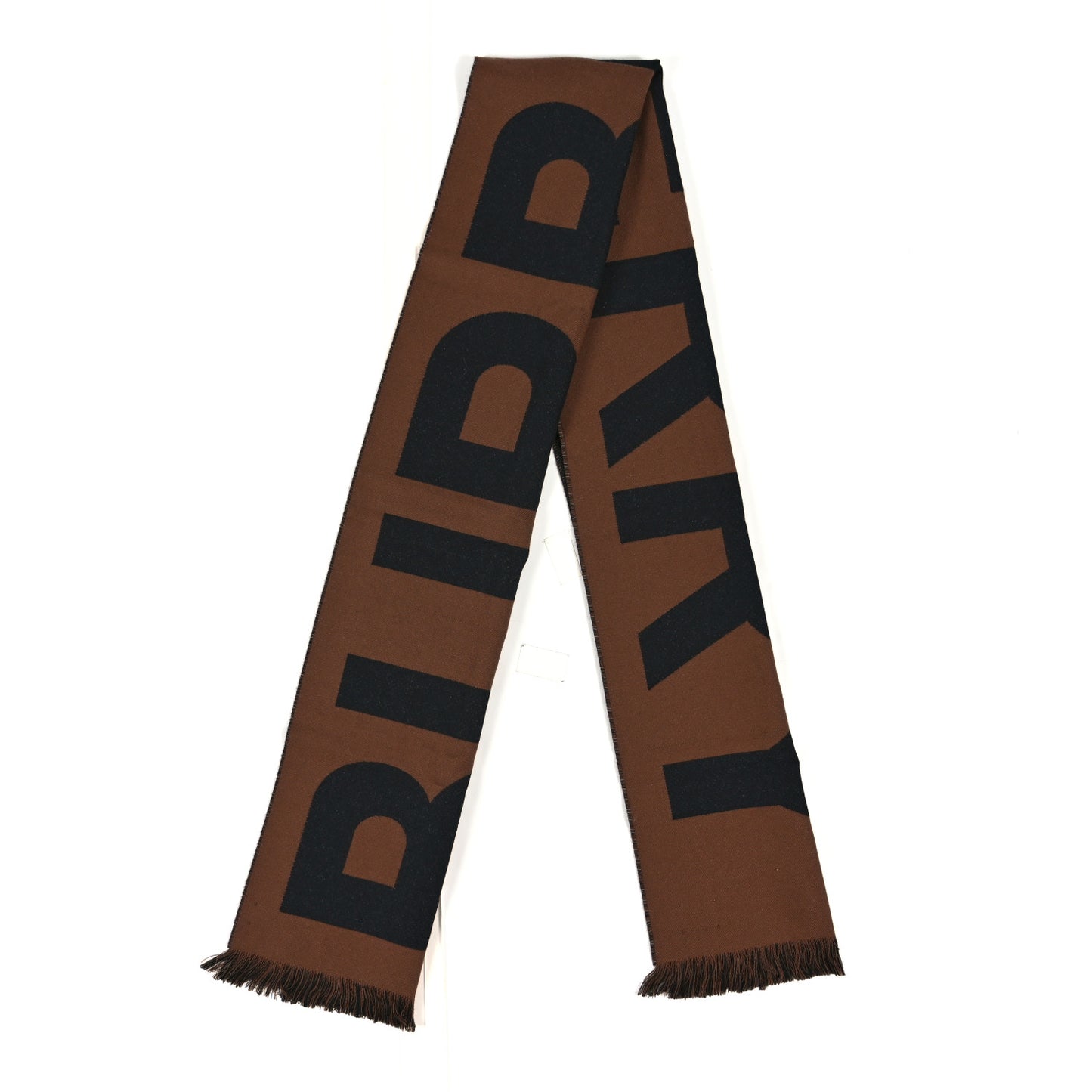 Wool Jacquard Logo Scarf Black Brown