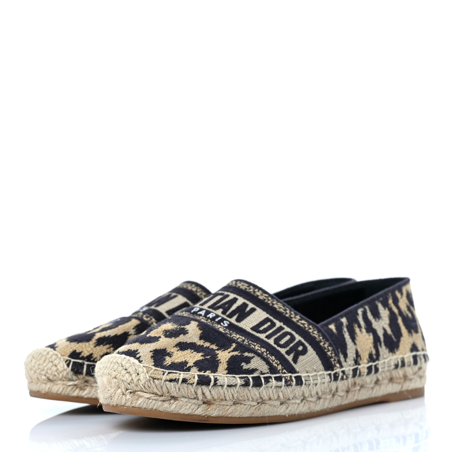 Cotton Embroidered Leopard Print Granville Espadrille 36.5 Natural