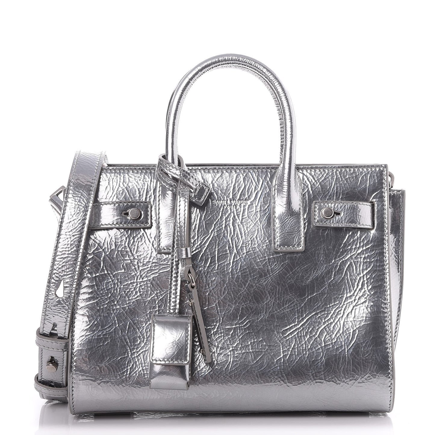 Metallic Crinkled Calfskin Nano Supple Sac De Jour Silver
