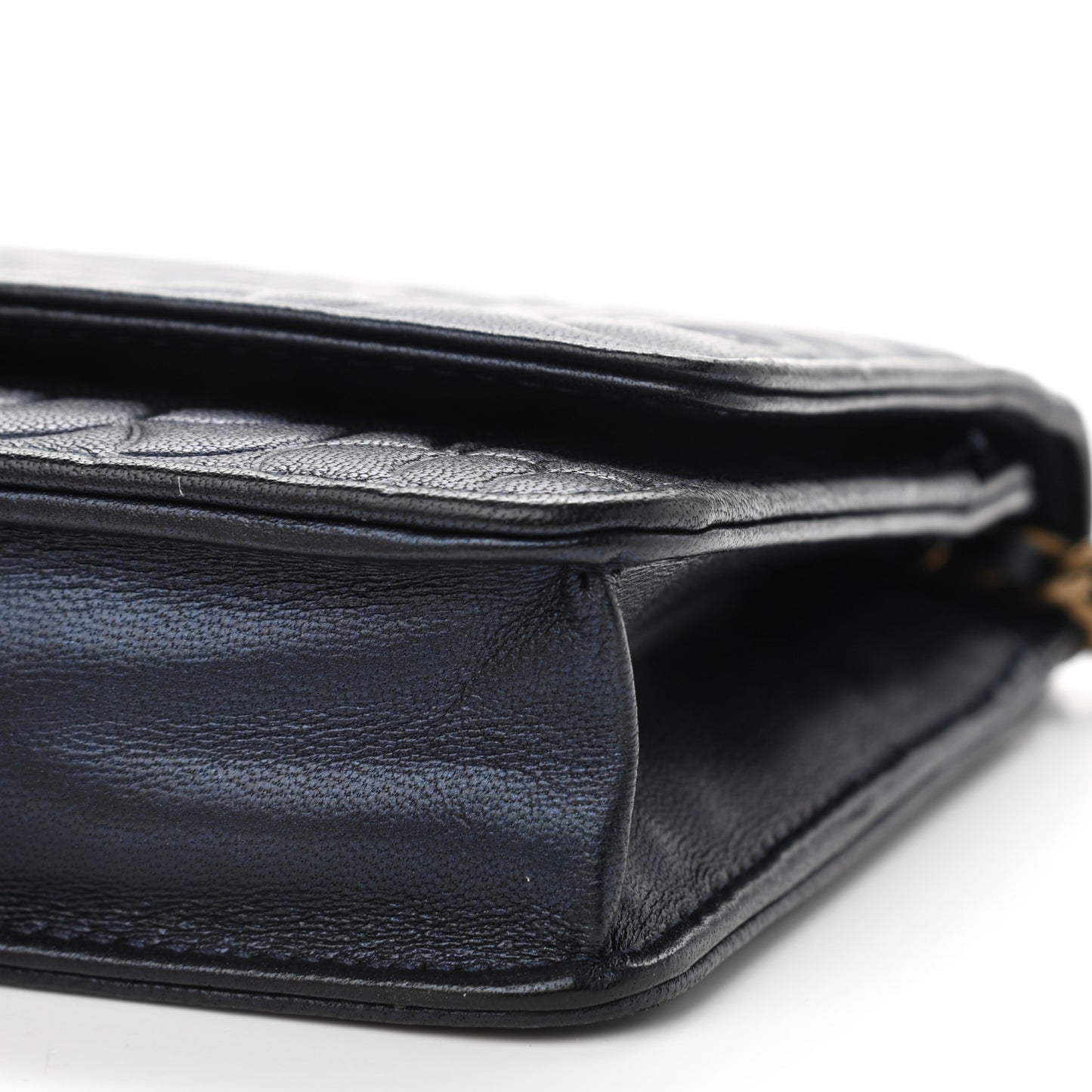 Goatskin Camellia Embossed Wallet On Chain WOC Navy