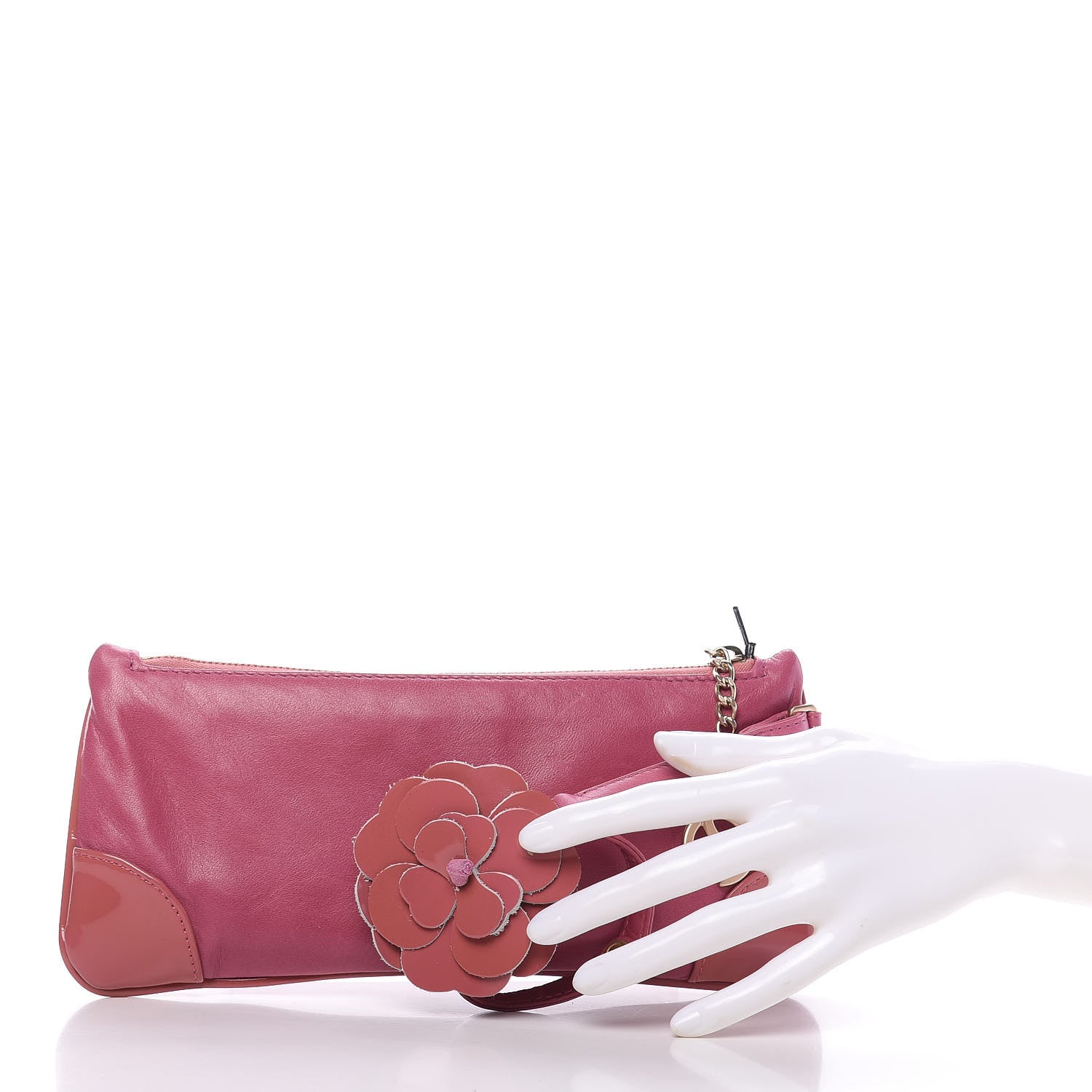 Chanel Lambskin Patent Leather Camellia Wristlet Pink 2 of 10
