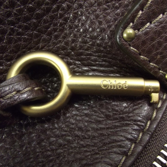 Leather Paddington Front Pocket Tote Dark Brown