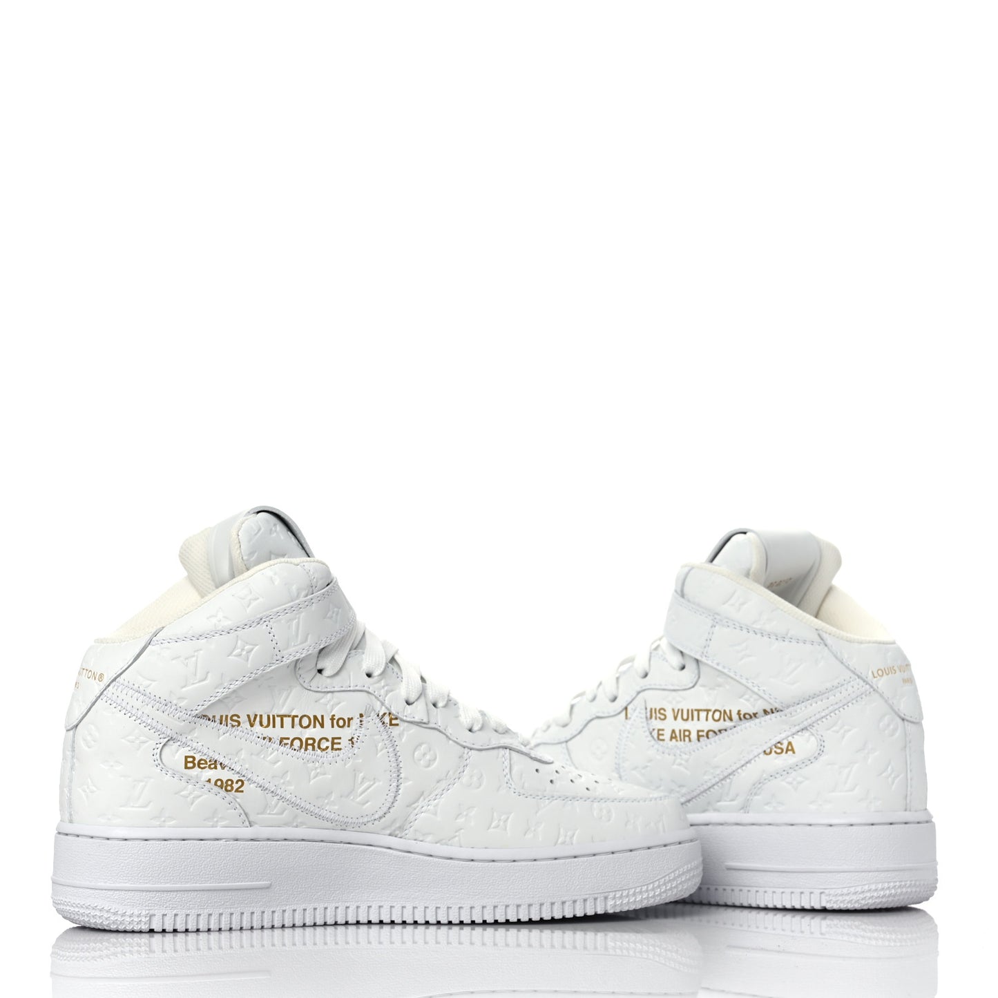 X NIKE AIR FORCE 1 Calfskin Monogram Mens Mid Sneakers 6 White