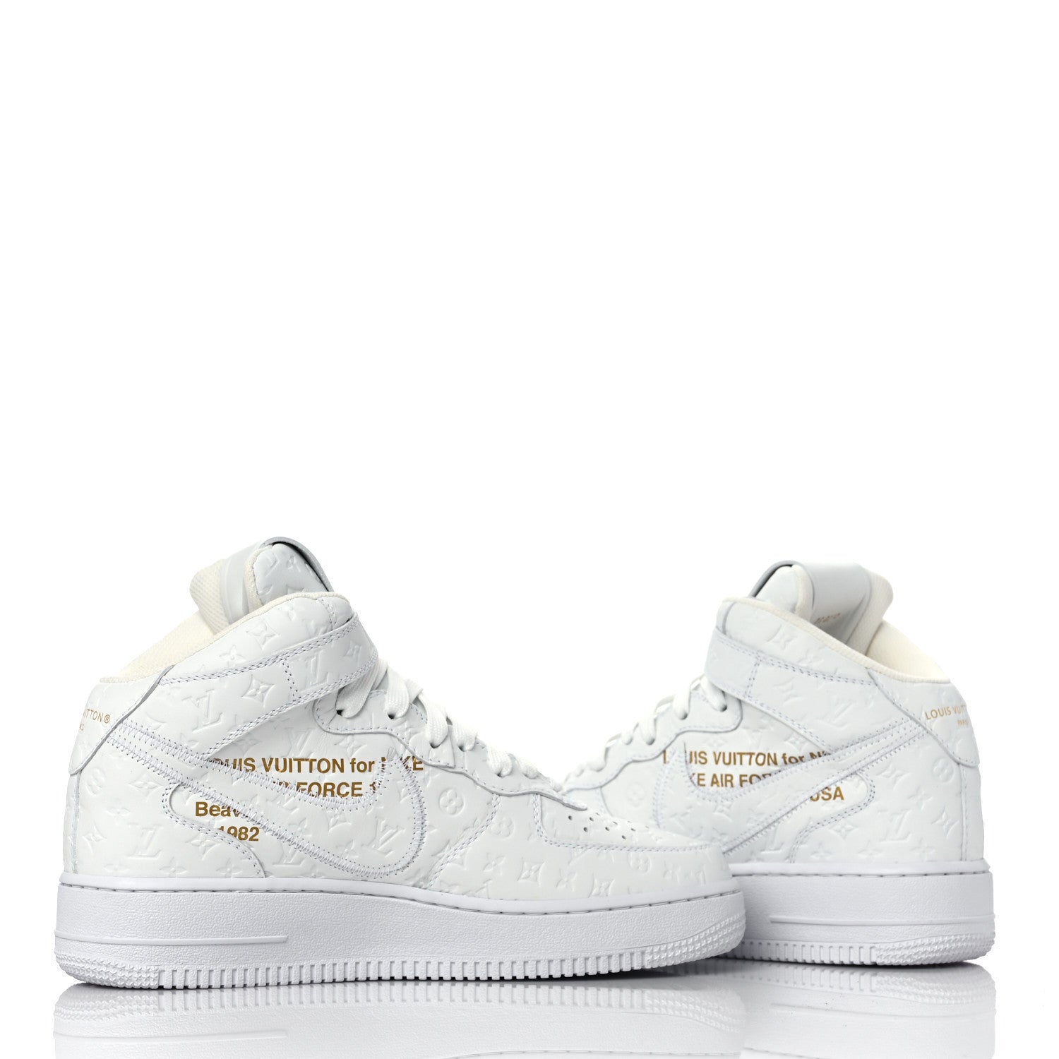 Louis Vuitton X NIKE AIR FORCE 1 Calfskin Monogram Mens Mid Sneakers 6 White 8 of 9
