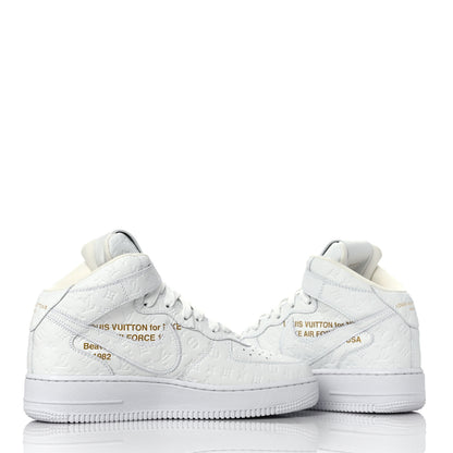 Louis Vuitton X NIKE AIR FORCE 1 Calfskin Monogram Mens Mid Sneakers 6 White 8 of 9