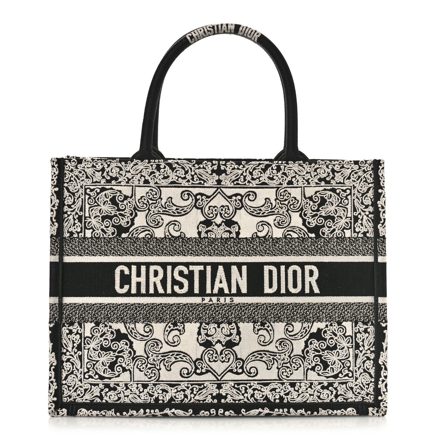 Canvas Embroidered Medium Ornamental Cornely Effect Book Tote Black White