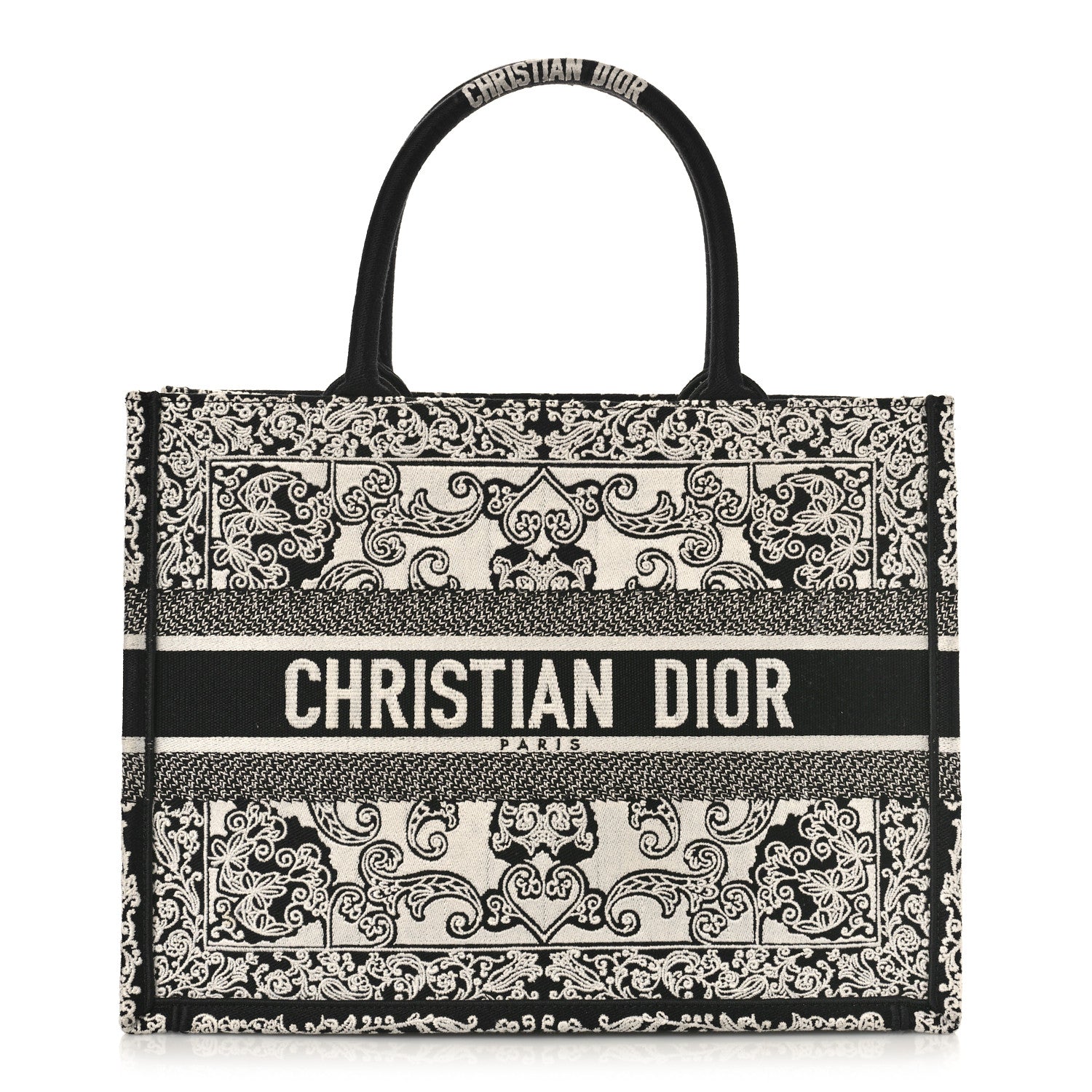 Christian Dior Canvas Embroidered Medium Ornamental Cornely Effect Book Tote Black White 1 of 8