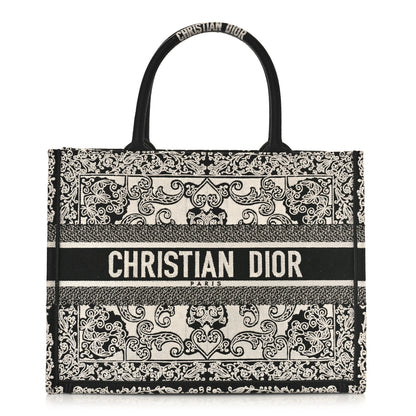 Christian Dior Canvas Embroidered Medium Ornamental Cornely Effect Book Tote Black White 1 of 8