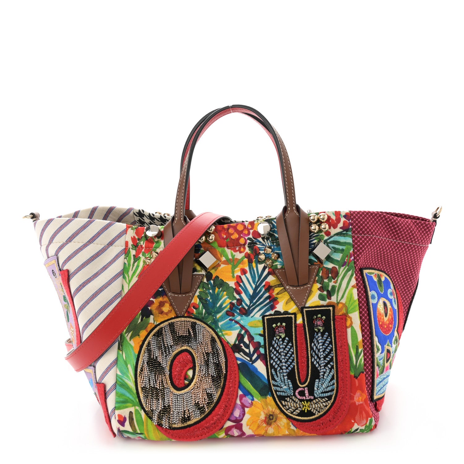 Christian Louboutin Canvas Embroidered Calfskin Caracaba Tote Multicolor 1 of 11