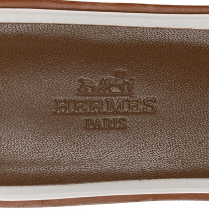 Hermes Box Calfskin Oran Sandals 38 White 7 of 10