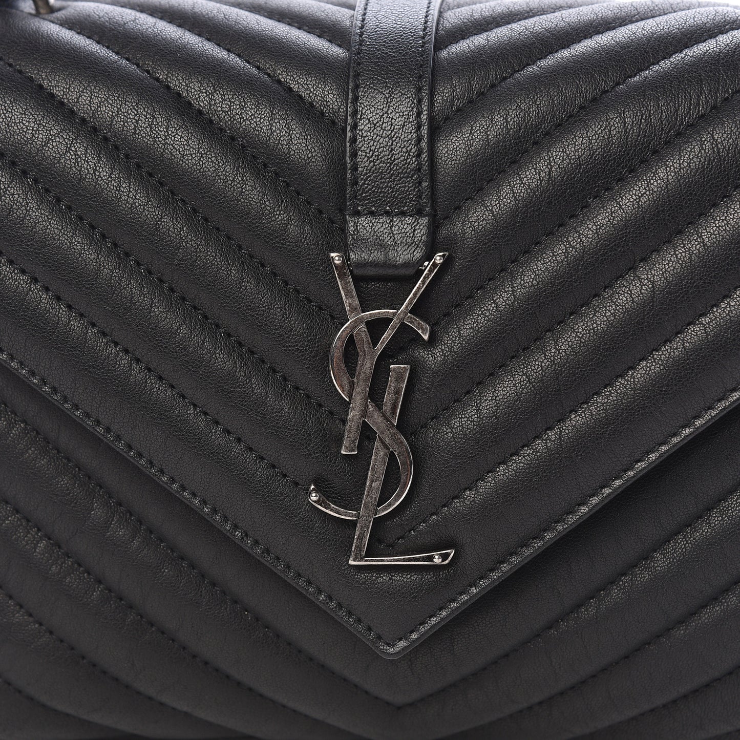 Sheepskin Matelasse Chevron Monogram Medium College Bag Black