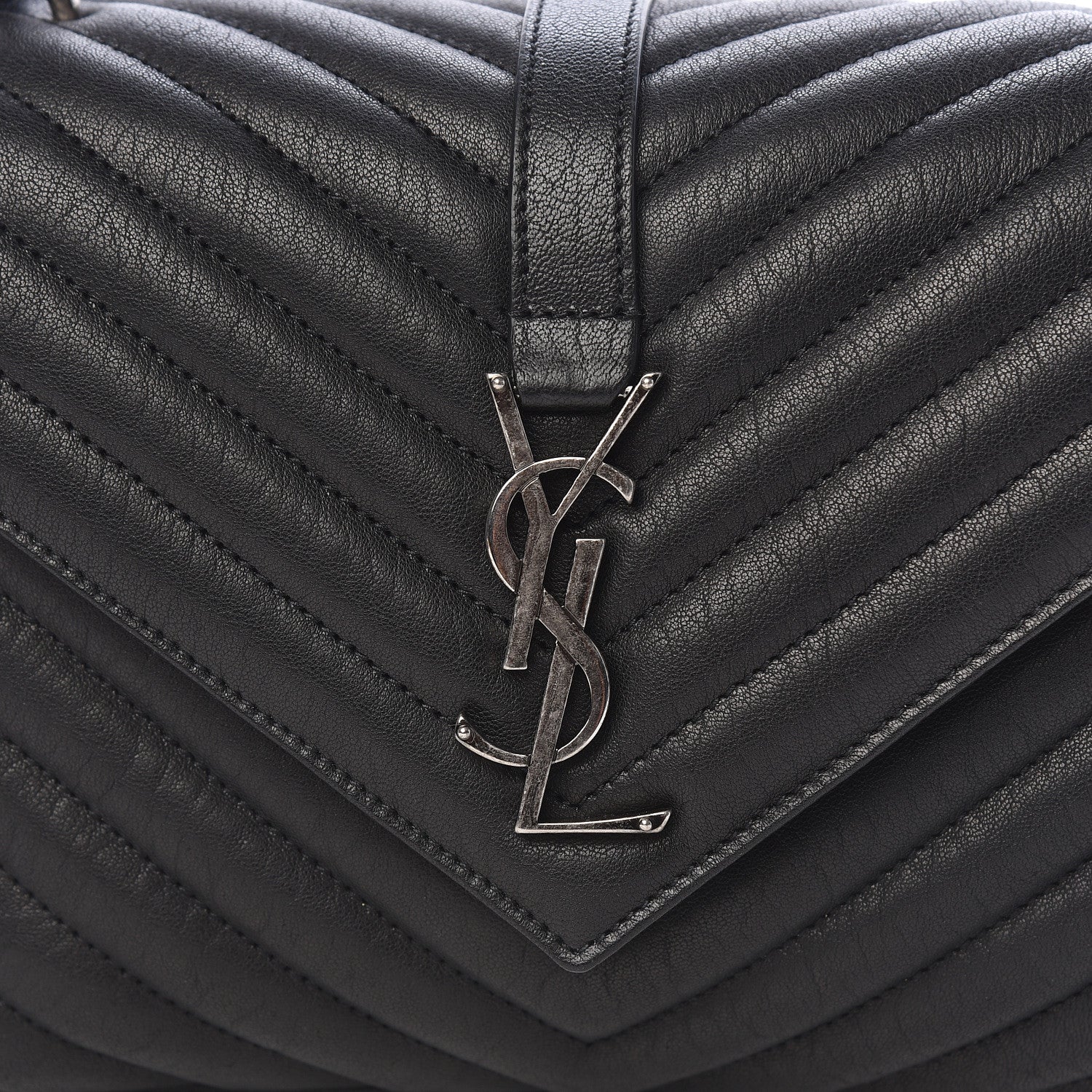 Saint Laurent Sheepskin Matelasse Chevron Monogram Medium College Bag Black 10 of 10