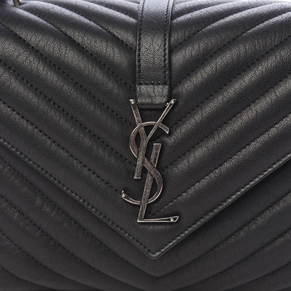 Saint Laurent Sheepskin Matelasse Chevron Monogram Medium College Bag Black 10 of 10