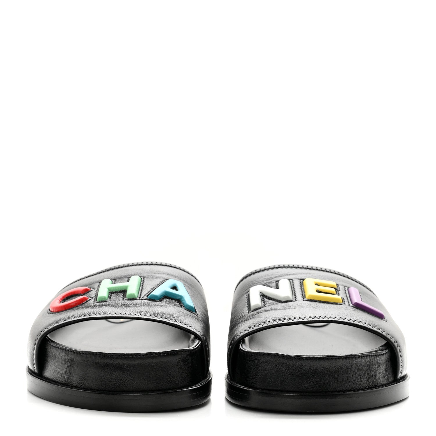 Chanel Lambskin Cha-Nel Mule Sandals 39.5 Black Multicolor 2 of 11