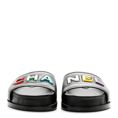 Chanel Lambskin Cha-Nel Mule Sandals 39.5 Black Multicolor 2 of 11